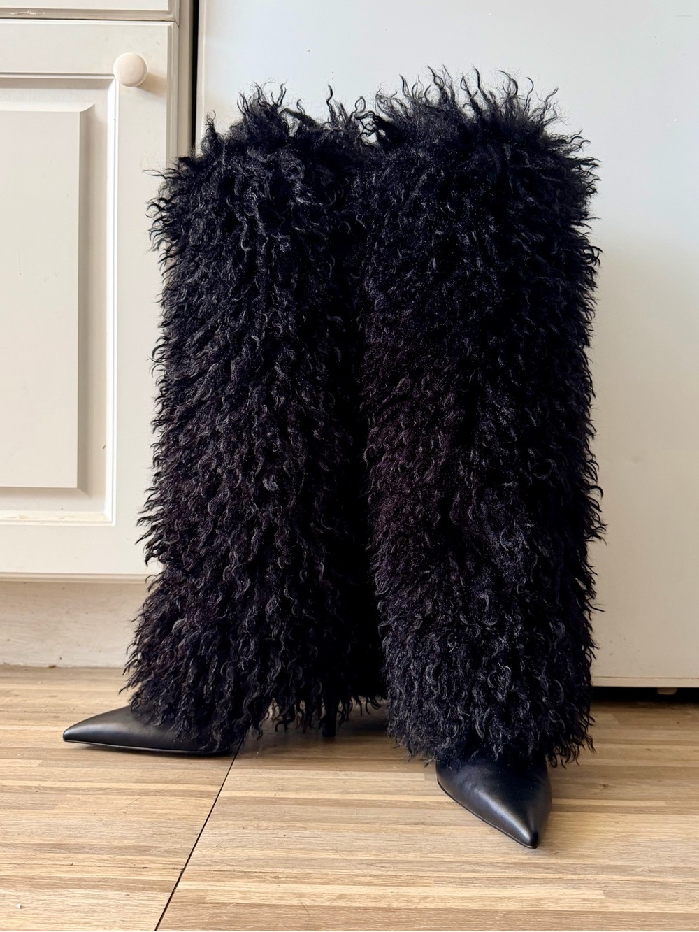 Steve Madden Icon pointed toe faux fur knee high stiletto heel boots, women’s 6